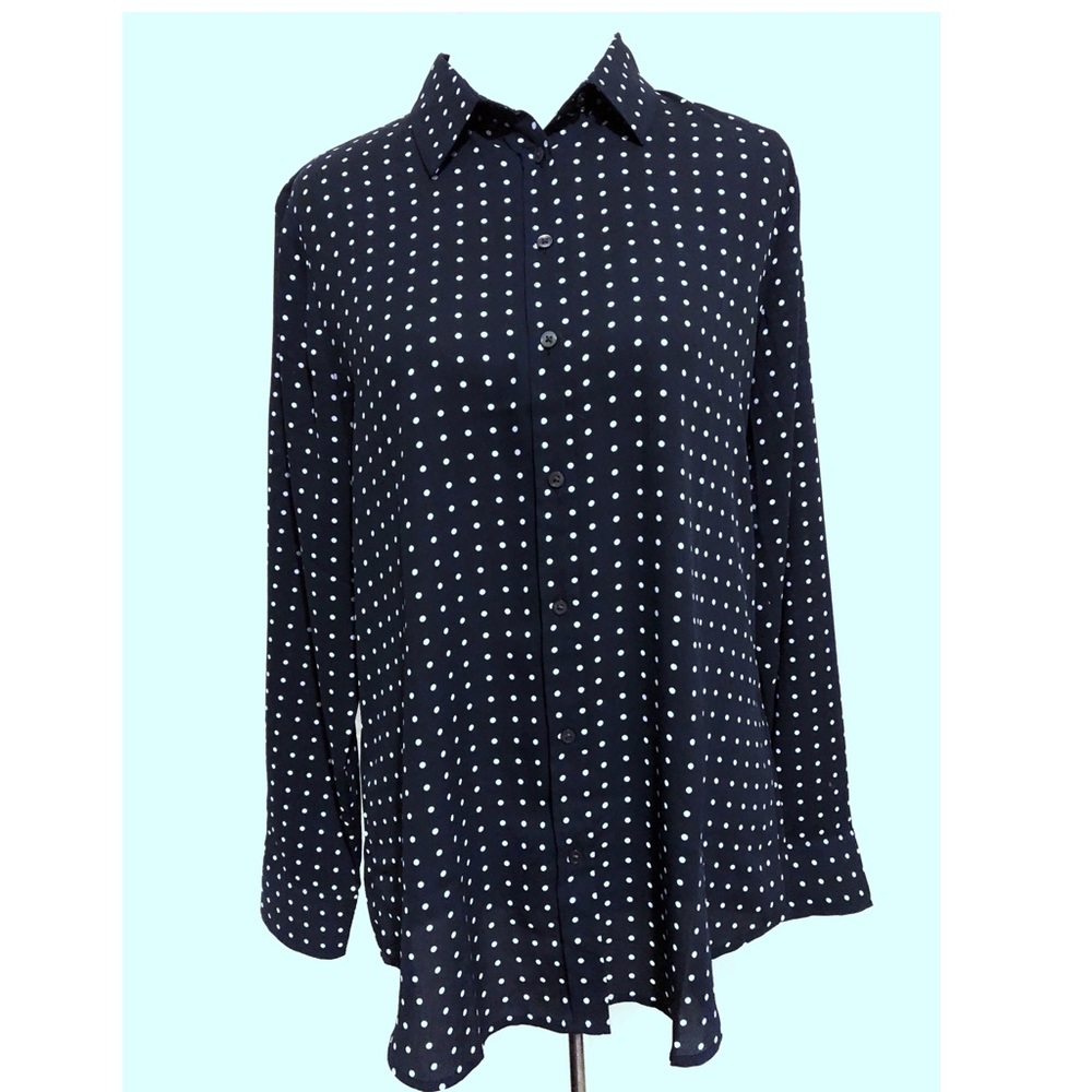 Navy Polkadot Button Down—Banana Republic